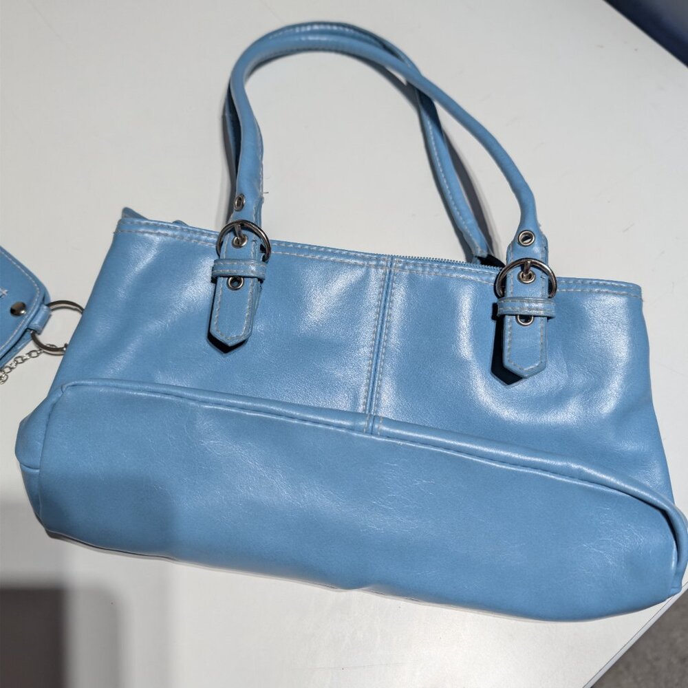 St John's Bay Light Blue leather satchel W/change purse, Excellent Condition - Picture 5 of 6